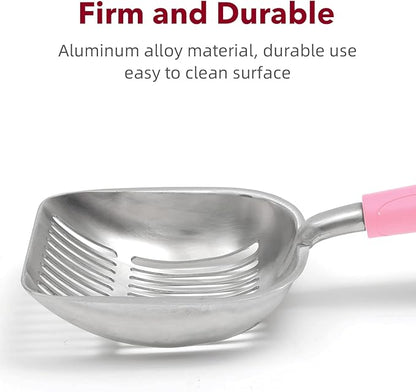 Cat Litter Scoop, Kitty Metal Scooper, Aluminum Alloy Sifter, Kitten Pooper Lifter, Deep Shovel, Long Handle, Poop Sifting, Durable, Heavy Duty, for Litter Box