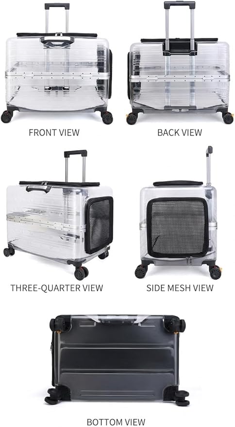 Large Capacity Transparent Pet Carrier with Wheels, Airline Approved Rolling Pet Travel Crate for Dogs & Cats, Portable Hard Shell Pet Luggage (Green)