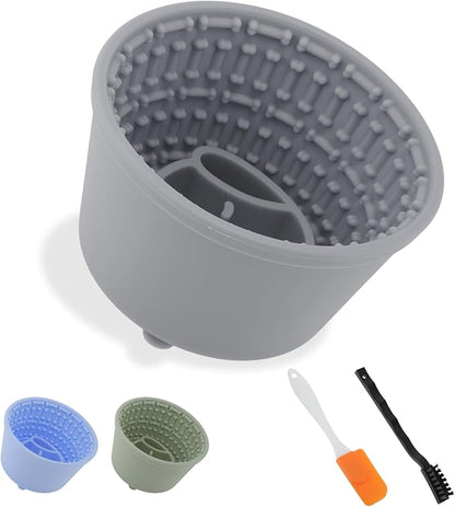 Slow Feeder Dog Bowls, Silicone Dog Lick Bowl with Brush & Scraper, Non-Slip Base Slow Feeder for Anxiety Alleviating & Oral Health, Gray Blue