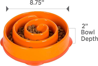 Outward Hound Fun Feeder Slo Bowl – Medium 2‑Cup Capacity, Slow Feeding, Small to Medium Dogs & Cats, Non-Slip, Orange, Swirl Pattern