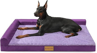 Patas Lague Orthopedic Jumbo Dog Bed for Extra Large Dogs 56''X40'', Waterproof L Bolster Pet Sofa Beds with Removable Washable Cover, Soft Comfortable Pet Couch Crate Mat with Nonskid Bottom, Purple