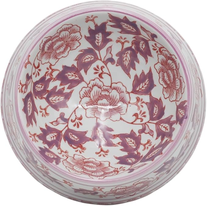 Aimusego 25 FL OZ / 3.2 Cups Handpainted Ceramic Dog Bowl, Purple and White Chinoiserie Floral Vintage Cute Heavy Duty Non-Slip Pet Feeding Dish for Medium Dogs-Dishwasher, Microwave Safe