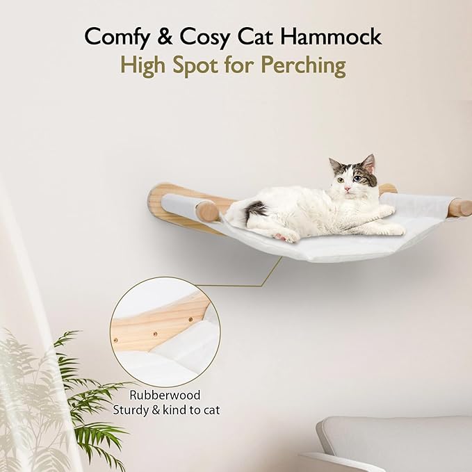 Heavy Duty Wooden Wall Mounted Cat Hammock - 21 * 18 in for Extra Large Indoor Cats 30 Lbs