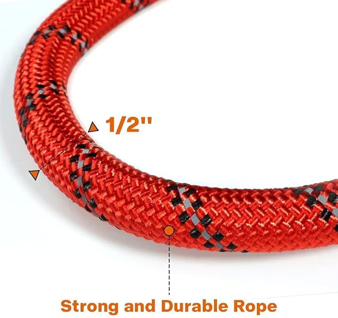 Taglory Rope Dog Leash 5 FT with Comfortable Padded Handle, Highly Reflective Threads Leash and Anti-Tangle Clip for Walking Medium Large Dogs, 1/2 inch, Red