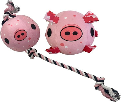 Piggy Poo and Crew Interactive Pig Ball & Tug Rope Combo Pack for Dogs Puppies Pigs Small Animals