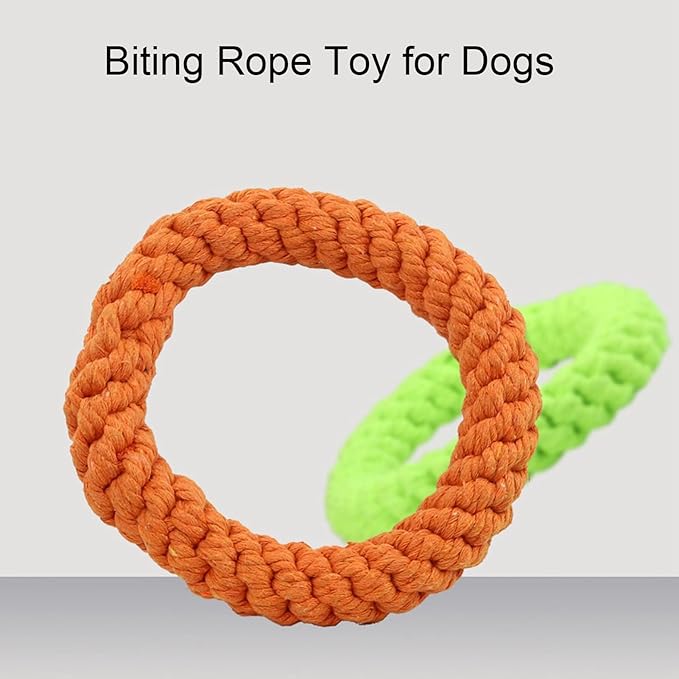 Cyrank 2PCS Ring Dog Toy, Indestructible Cotton Rope Toy for Dog Teething, Cleaning, Playing & Training, Medium & Large Dogs