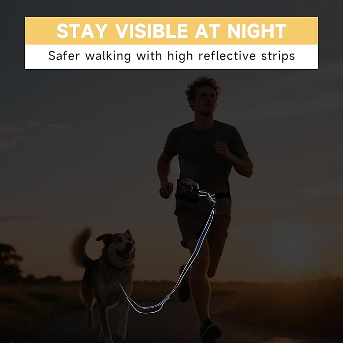 Hands Free Dog Leash with Zipper Pouch, Double Handle Running Reflective Bungee Waist Leash for Dog Walking, Training and Hiking for Small Medium Large Dogs (Blue)