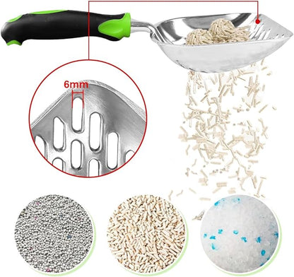 Cat Litter Scoop-Metal Cat Scooper-Long Handle Scoop,Cat Scooper-Poop Sifting-Mesh Shovel-Suitable for Cat Litter Box(Green)-Christmas