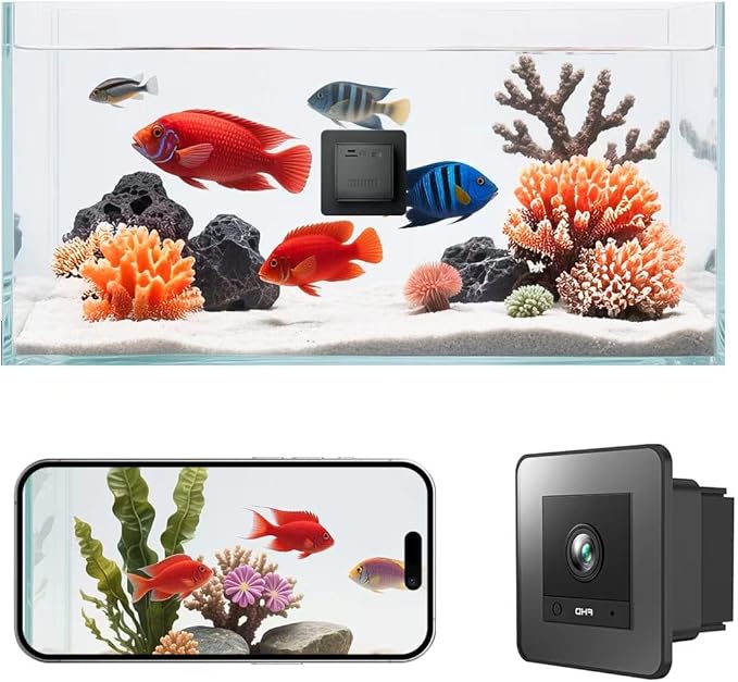 2K HD Aquarium & Terrarium WiFi Pet Camera,140° Wide-Angle Anti-Glare & Anti-Reflection,Night Vision for Fish & Reptiles,Two-Way Audio,Glass-Mount Enclosure Monitor,AI-Powered Detection,24/7 Recording