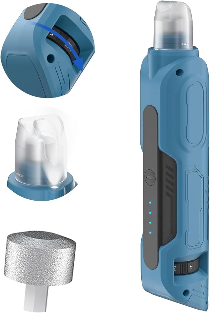 PAPIFEED 6-Speed Dog Nail Grinder Quiet, Silent Groom Pro with 2 LED Lights & Dust-Proof Cover, Nail Grinder for Large/Medium/Small Dogs & Cats, Rechargeable Type-C Charging - Blue