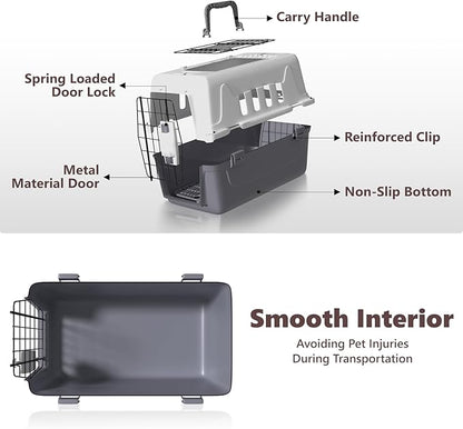 Athena Collection 18" Hard-Sided Travel Pet Carrier for Small Dogs and Cats, Plastic Dog Carriers with 2-Door Top & Front Load & Ventilation & Security Lock, Cat Dog Carrier for Pet, up to 10lbs, Grey