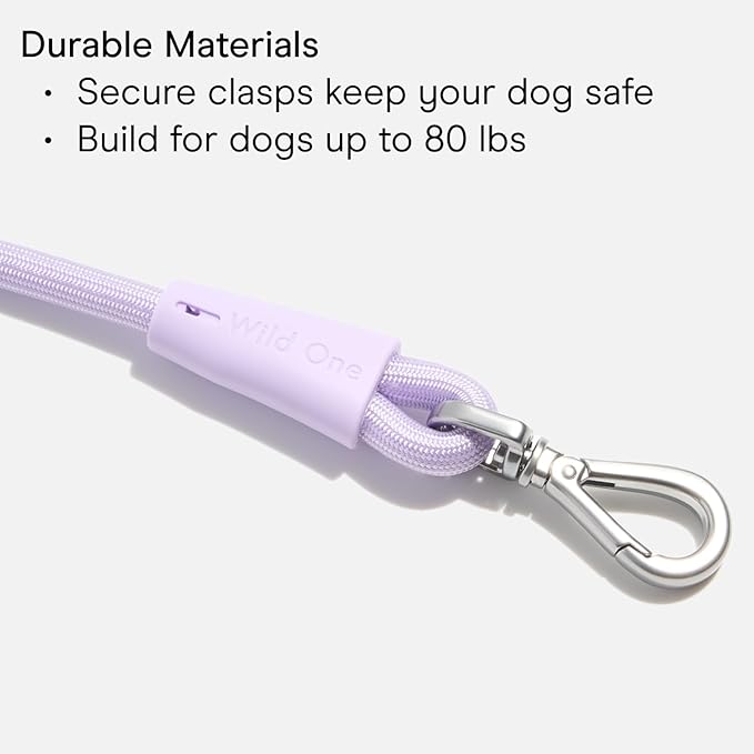 Wild One Hands-Free Adjustable Rope Dog Leash, Standard: 4' to 8.5' Long, .5" Wide, Adjustable for Crossbody, Waist & Handheld, Bubblegum