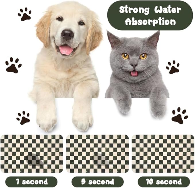 Dog Food Mats for Floors Waterproof, Pet Water Bowl Mats Pet Feeding Absorbent Placemats Plaid 17 * 30 inch