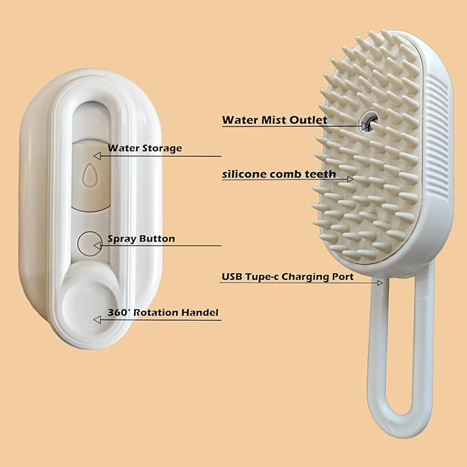 Cat Steam Brushes for Shedding, 4 in 1 Rechargeable Steam Brush for Cats and Dogs,Grooming Comb with Spray