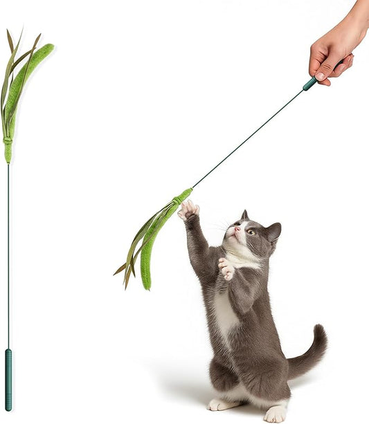 Cat Wand Toy – Cat Toys on a Stick, Interactive Cat Teaser Wand for Indoor Cats, Natural Grass-Inspired Design for Exercise, Hunting, and Bonding
