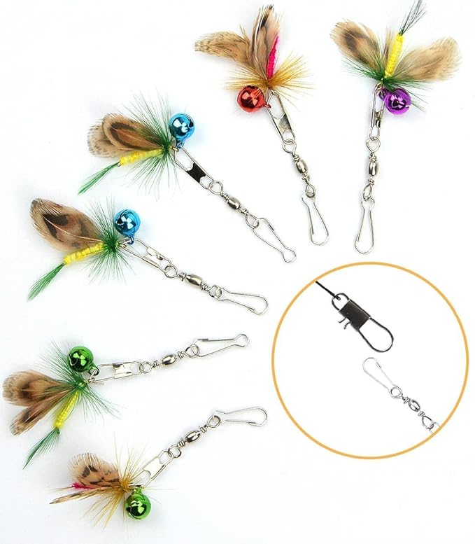 Cat Insect Feather Toys Replacement Cat Toy Wand Refills, 10 Pieces Mini Insect Cats Toy Feathers Refill, Interactive Cats Teaser Wand Attachments, with Bell