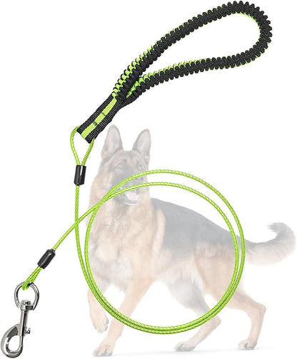 Heavy Duty Dog Leash, Chew Proof Metal Leash for Large Dogs (Up to 250lbs), WireRope Dog Leashes with Soft Silicone Grip (Green, 3 FT)