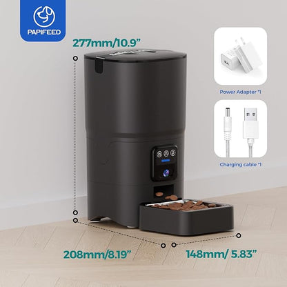 PAPIFEED Automatic Cat Feeder,Camera 1080P HD - 6L Pet Feeder, 2.4/5G WiFi Smart App Control, Bluetooth Assist Link,Wide-Angle Lens,Automatic Feeder for Small and Medium-Sized Pets (5G 1080P)