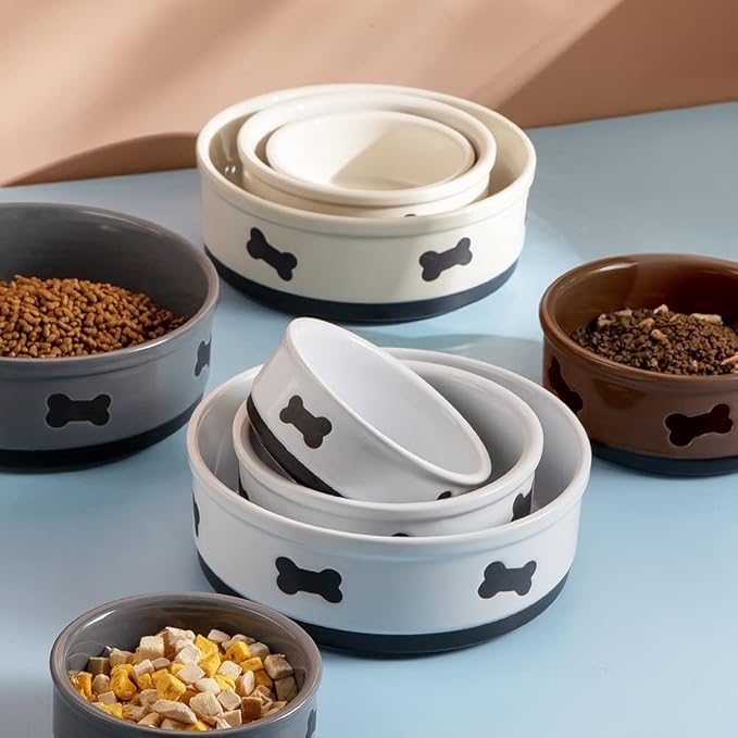 Sweejar Ceramic Dog Bowls with Bone Pattern, Dog Food Dish for Medium Dogs, Porcelain Pet Bowl for Water 35 Fl Oz (Gray)