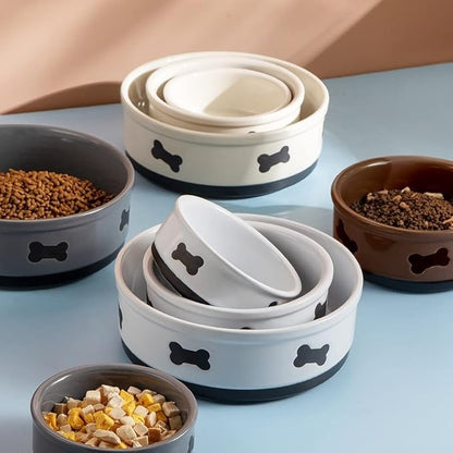 Sweejar Ceramic Dog Bowls with Bone Pattern, Dog Food Dish for Large Dogs, Porcelain Pet Bowl for Water 70 Fl Oz (White)