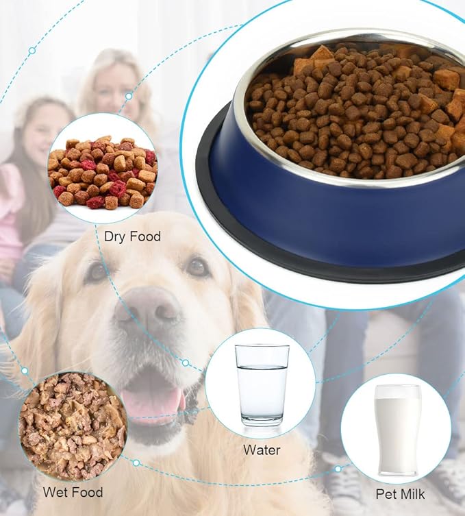 Stainless Steel Dog Bowls, Food and Water Non Slip Anti Skid Stackable Pet Puppy Dishes for Small, Medium and Large Dogs (2 Pack)