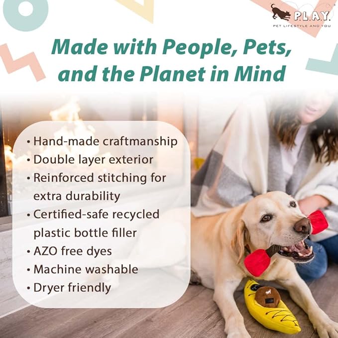 P.L.A.Y. Cute Plush Dog Toys - Camping, Outdoor Themed Durable Squeaker Chew Toy, Great for Puppies & Small, Medium, Large Dogs - Machine Washable, Recycled Materials (Camp Corbin K9 Kayak)