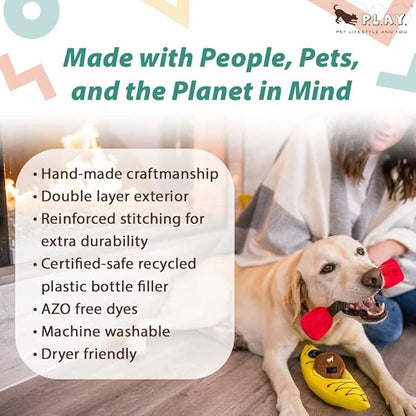 P.L.A.Y. Cute Plush Dog Toys - Camping, Outdoor Themed Durable Squeaker Chew Toy, Great for Puppies & Small, Medium, Large Dogs - Machine Washable, Recycled Materials (Camp Corbin K9 Kayak)