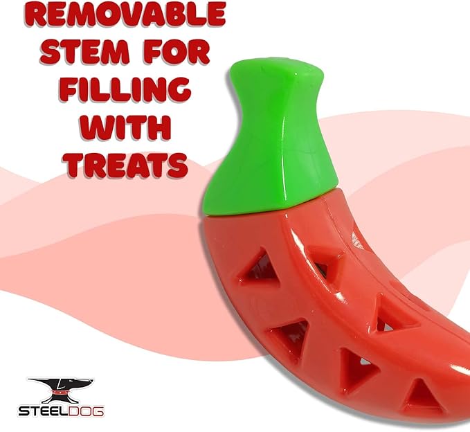 Steel Dog Treaters Chili Pepper, Dog Toy for Boredom and Stimulation, Treat Dispensing, Interactive Dog Puzzle Toys for Small, Medium, Large Breed
