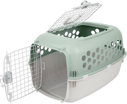 2-Door 24" Plastic Portable Dog Kennel, Green – Lightweight Travel Crate for Small Dogs & Cats, Indoor/Outdoor Use with Secure Latches