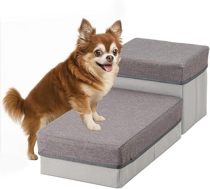 Aimedia Pet Staircase, Pet Step, Dog Step, Dog Step, 3 Tiers, Anti-Slip, Storage Box Included, Assembly, Foldable, Compact, Lightweight, Stylish