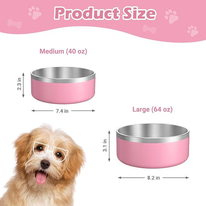 LIANLAI Stainless Steel Dog Bowls, Rust-Resistant Pet Bowls, Non Slip Dog Water Bowl, Versatile Feeding Bowls(Pink，40 oz)