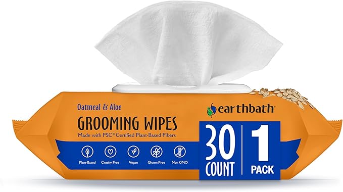 earthbath, Oatmeal & Aloe Grooming Wipes - Dog Wipes for Paws and Butt, Best Pet Wipes for Dogs & Cats, Helps Relieve Itchy & Dry Skin, Made in USA, Cruelty-Free - Vanilla & Almond 30 Count (1 Pack)