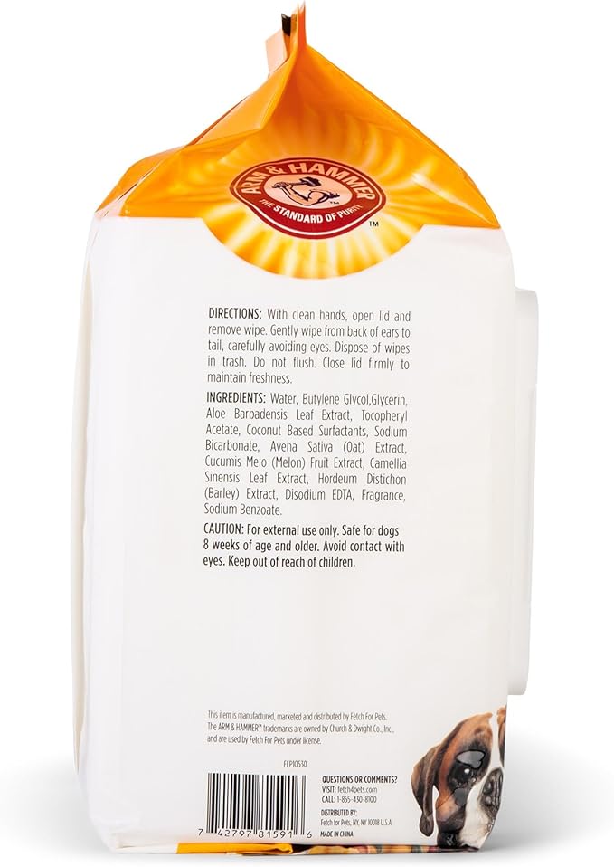 Arm & Hammer for Pets Heavy Duty Multipurpose Dog Wipes, Paw and Butt Wipes for Dogs to Help Clean Deodorize and Freshen Coat and Skin Between Baths, Mango Scent, 100 Count