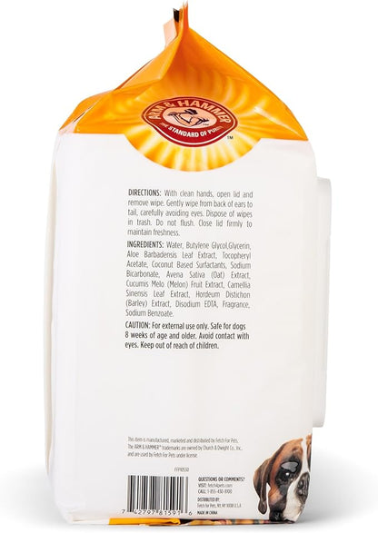 Arm & Hammer for Pets Heavy Duty Multipurpose Dog Wipes, Paw and Butt Wipes for Dogs to Help Clean Deodorize and Freshen Coat and Skin Between Baths, Mango Scent, 100 Count - 12 Pack