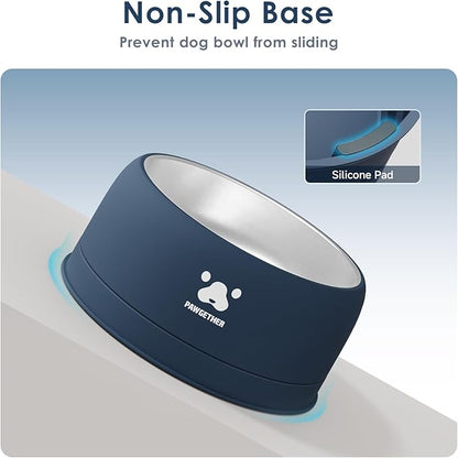 PAWGETHER® Stainless Steel Dog Bowls, Dog Food Water Bowl with Non-Slip Base Two-Piece Design Easy Clean Dishwasher Safe Navy Blue 34oz + 12oz