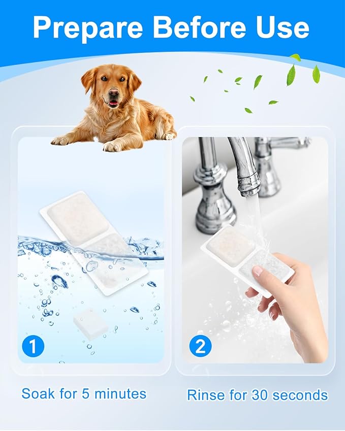 Pet Water Fountain Replacement Filters Compatible with ECOCONUT 3.4Gal/13L Large Dog Water Fountain, Carbon and Sponge Filters for Pet Fountain Water Bowl, Filtered Dog Water Bowl (6 Pack)