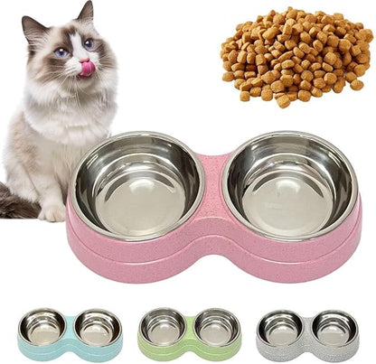 Dog Bowls Double Dog Water and Food Bowl Stainless Steel with Anti-Tip Base, Food and Water Set for Small Medium Pets (Green)