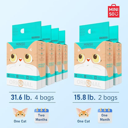 MINISO Clumping Cat Litter, Tofu+Bentonite+Cassava, Odor Control, Rapid Clumping, Water Absorbent and Toilet Flushable, Multi-Cat, Gardenia Style, 31.6lb (4 Pack of 7.9lb Bags)