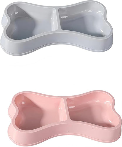 2pcs Lightweight Smal Plastic Food and Water Pet Bowls Dog Feeding Bowls Cat Storage Bowl（Pink,Grey）