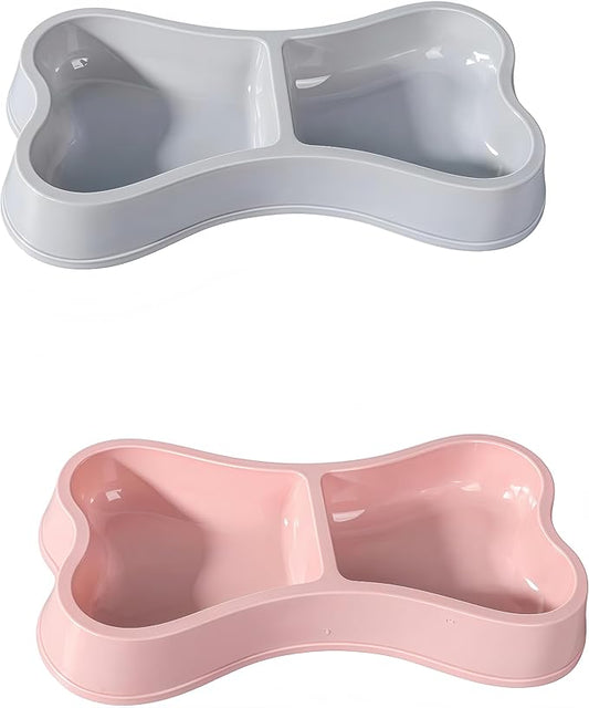 2pcs Lightweight Smal Plastic Food and Water Pet Bowls Dog Feeding Bowls Cat Storage Bowl（Pink,Grey）