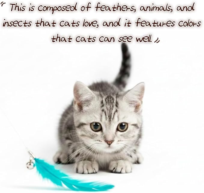Cat Wand Toy with Suction Cup, Including 8Pcs Refills (Bird, Feather, Mouse, Butterfly, Ball, Chick, Fish), and can be Used as Individual Wands When Detached