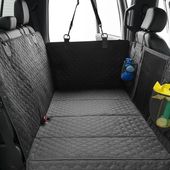Back Seat Extender for Dogs, PU Leather Hard Bottom Truck Dog Seat Cover for Back Seat, Waterproof Pet Hammock Bed for Car with Side Flap, High Barrier Truck Pet Back Seat Covers