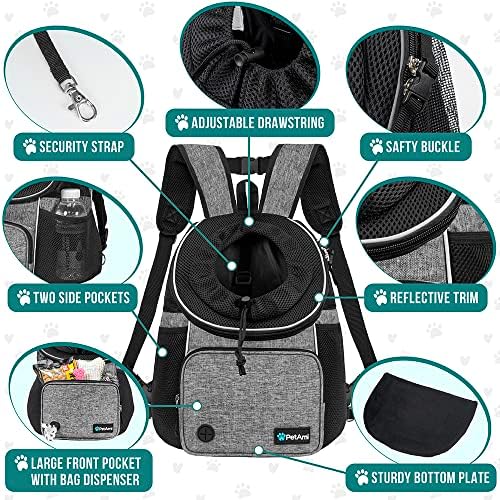 PetAmi Dog Front Carrier Backpack, Adjustable Dog Pet Cat Chest Carrier Backpack, Ventilated Dog Carrier for Hiking Camping Travel, Small Medium Puppy Large Cat Carrying Bag, Max 15 lbs, Gray - Image 4