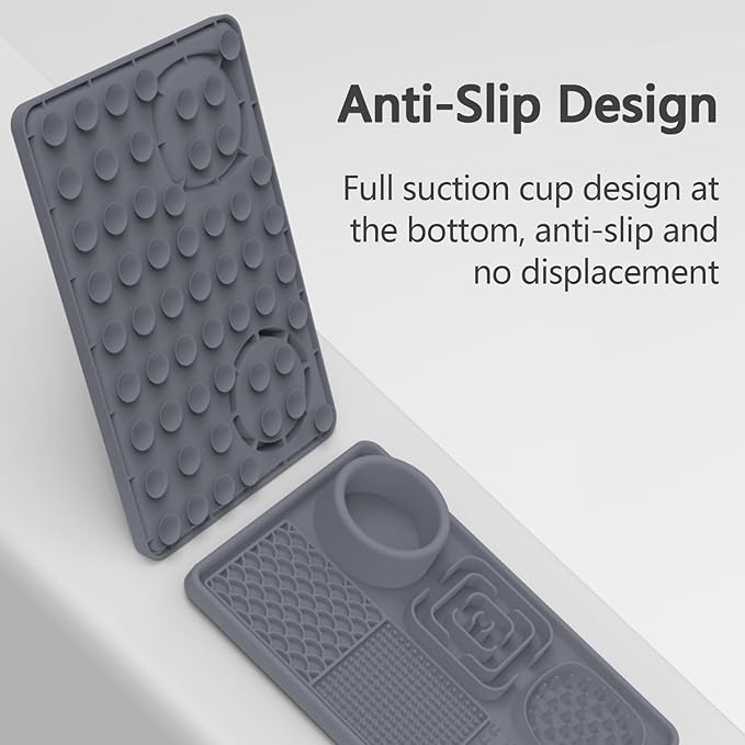 6-in-1 Silicone Pet Feeding Mat,Slow Feeder Bowl with Lick Pad with Non-Slip Suction Base for Cats & Dogs,Healthy Eating,Treat & Water Station,Dishwasher Safe (12x8 Inches)