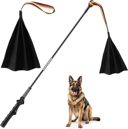 Breling 2pcs Leather Bite Rag for Dog Training with Pole Leather Dog Toy Rope for Aggressive Chewers, Puppy Toy to Build Prey Drive, Train Bite Grip, Play Tug of War Game with Handle