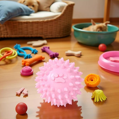 3Pcs Dogs Spiky TPR Ball No Squeak Chew Toy Long Lasting for Aggressive Chewers Dog Puppy Training Dogs Spiky Rubber Ball Toy Small No Squeak for Aggressive Heavy Chewers (Pink)