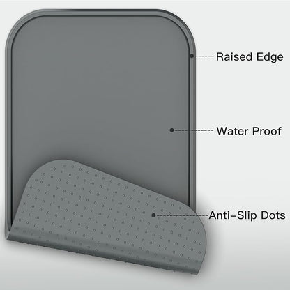 Pet Feeding Mat [Warped Resistant Raised Edge], Water-Proof Silicone Placement for Food Water Bowls, Anti-Slip Base Protect Floor, BPA-Free&Dishwasher-Safe [18.5x11.5inch Small, Gray]