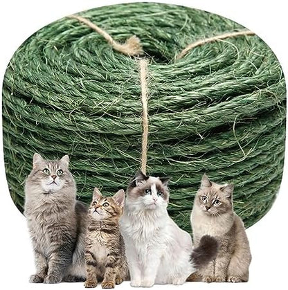 Green Sisal Rope 1/4 Inch by 98-Feet for Cat Scratching Post Tree Tower Replacement Repair and Replace, DIY Hemp Twine Rope for Kittens Shelves Furniture Window Bed Perch House Climbing, 6mm by 30m by Juomid