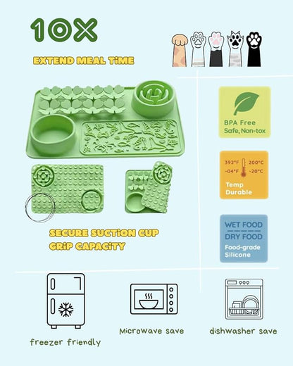 Silicone Lick Mat & Slow Feeder Bowl for Dogs and Cats – Suction Cup Snuffle Mat for Dogs and Cats – Slow Eating, Smell Training, Collapsible Portable Pet Bowl (Green)