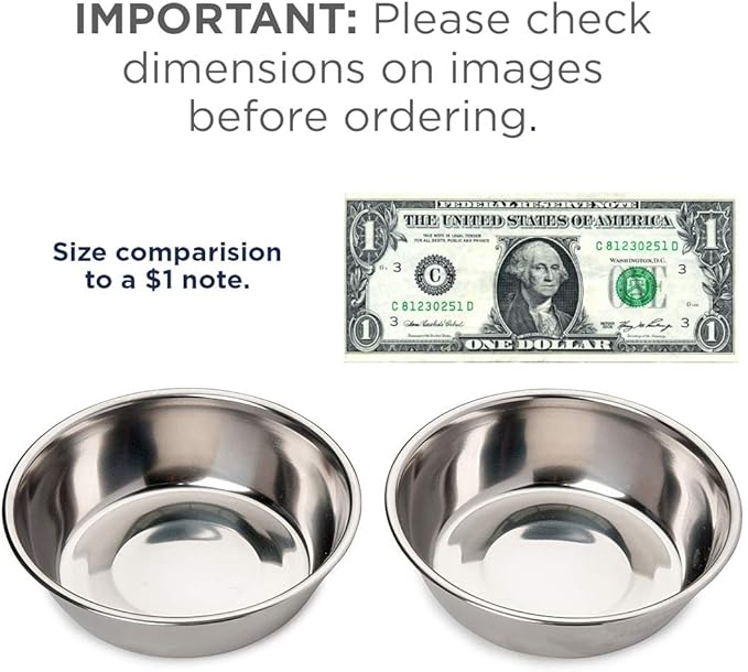 Bonza Two Piece Replacement Stainless Steel Dog Bowls for Pet Feeding Station. For Small Dogs and Cats,12oz